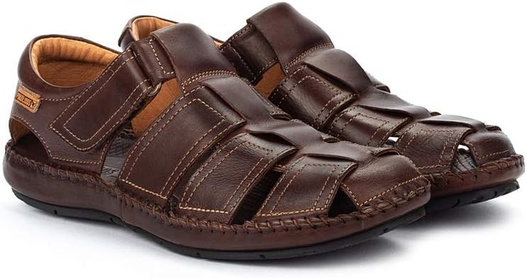 PIKOLINOS Tarifa 06J-5433 Men’s Sandals – Premium Calfskin Leather – Cushioned Insole, Hook & Loop Closure, Lightweight Sole – Spring and Summer Style and Comfort(Olmo)
