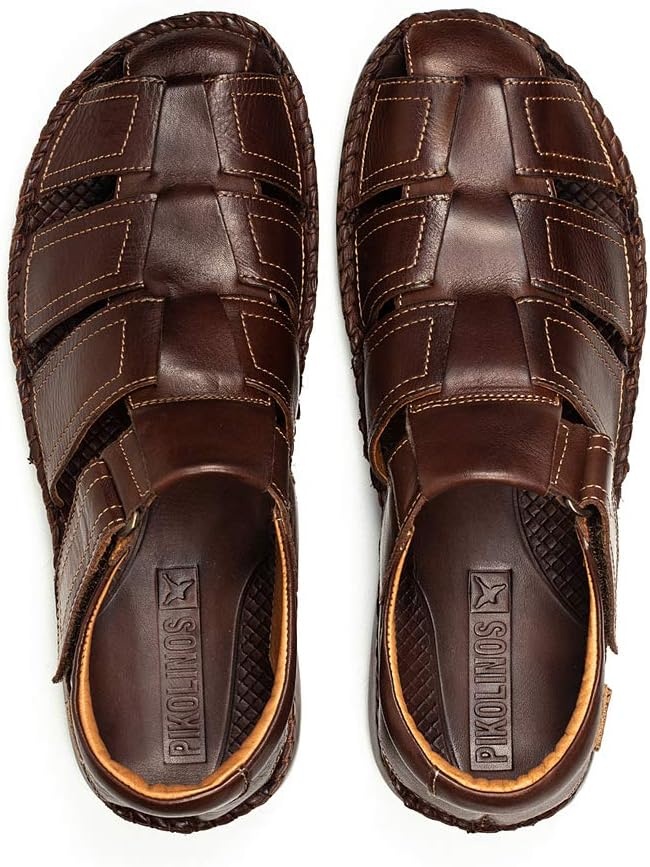 PIKOLINOS Tarifa 06J-5433 Men’s Sandals – Premium Calfskin Leather – Cushioned Insole, Hook & Loop Closure, Lightweight Sole – Spring and Summer Style and Comfort(Olmo)
