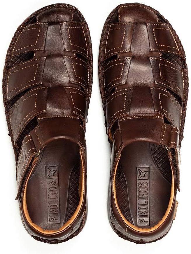 PIKOLINOS Tarifa 06J-5433 Men’s Sandals – Premium Calfskin Leather – Cushioned Insole, Hook & Loop Closure, Lightweight Sole – Spring and Summer Style and Comfort(Olmo)