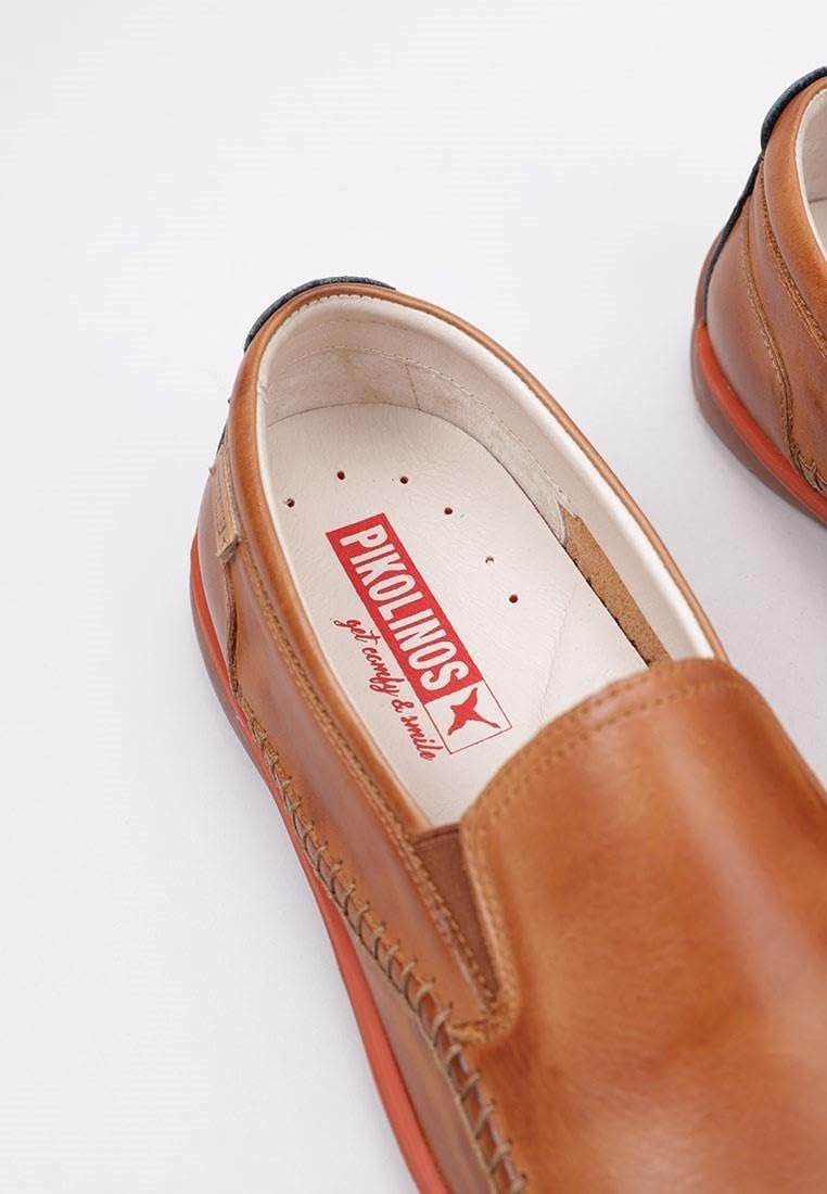 PIKOLINOS Marbella M9A-3111 Men’s Slip-On Moccasins – Premium Calfskin Leather – Removable Cushioned Insole with All Day Support – Elastic Fit – Flexible Sole(Brandy)