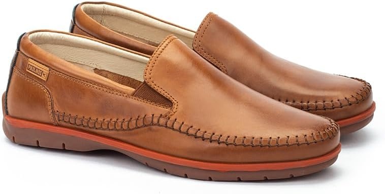 PIKOLINOS Marbella M9A-3111 Men’s Slip-On Moccasins – Premium Calfskin Leather – Removable Cushioned Insole with All Day Support – Elastic Fit – Flexible Sole(Brandy)