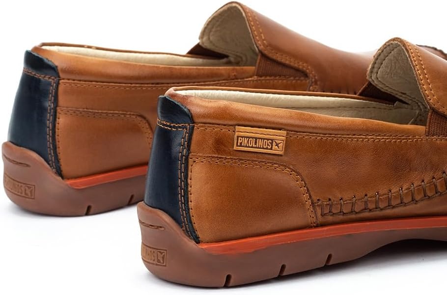 PIKOLINOS Marbella M9A-3111 Men’s Slip-On Moccasins – Premium Calfskin Leather – Removable Cushioned Insole with All Day Support – Elastic Fit – Flexible Sole(Brandy)