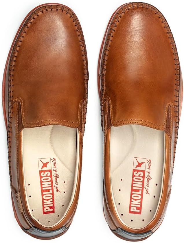 PIKOLINOS Marbella M9A-3111 Men’s Slip-On Moccasins – Premium Calfskin Leather – Removable Cushioned Insole with All Day Support – Elastic Fit – Flexible Sole(Brandy)
