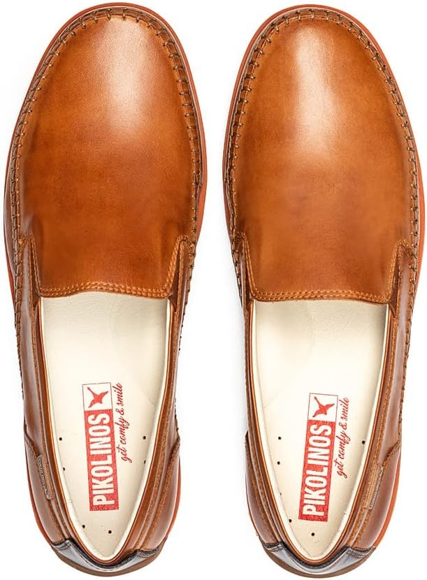 PIKOLINOS Marbella M9A-3111 Men’s Slip-On Moccasins – Premium Calfskin Leather – Removable Cushioned Insole with All Day Support – Elastic Fit – Flexible Sole(Brandy)