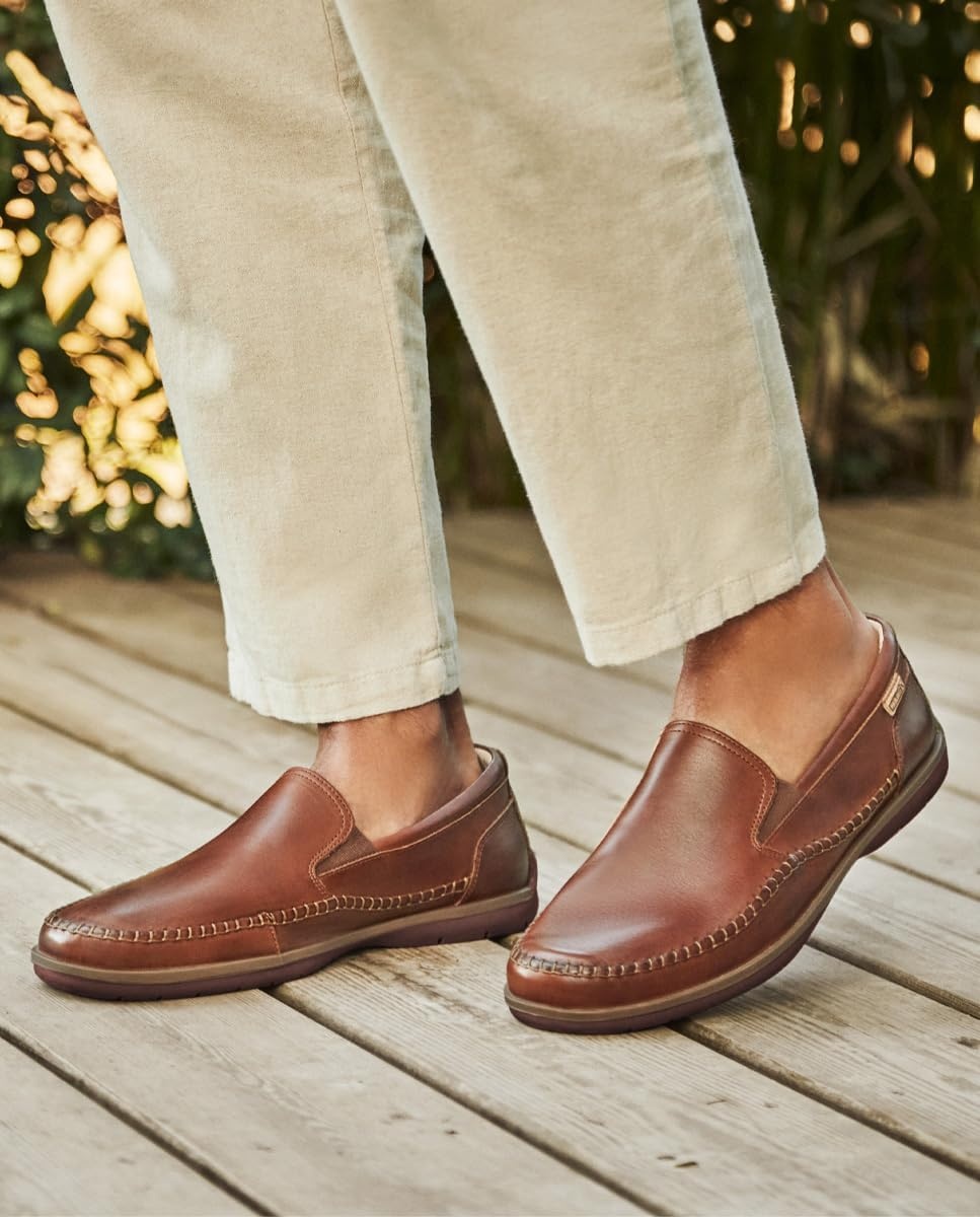 PIKOLINOS Marbella M9A-3111 Men’s Slip-On Moccasins – Premium Calfskin Leather – Removable Cushioned Insole with All Day Support – Elastic Fit – Flexible Sole(Cuero)