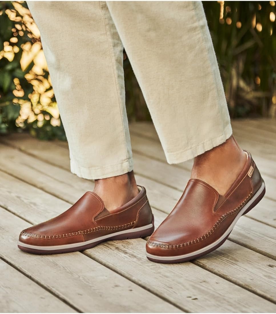 PIKOLINOS Marbella M9A-3111 Men’s Slip-On Moccasins – Premium Calfskin Leather – Removable Cushioned Insole with All Day Support – Elastic Fit – Flexible Sole(Cuero)