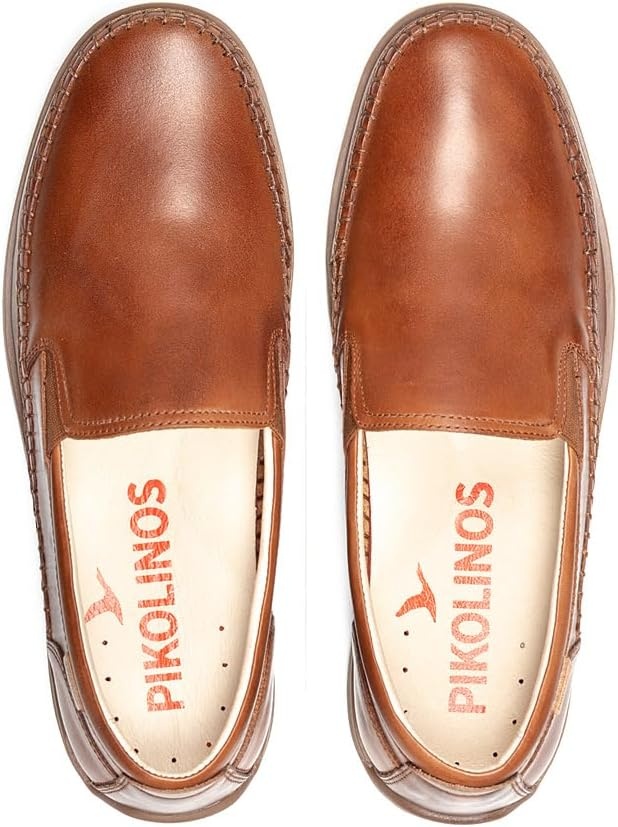 PIKOLINOS Marbella M9A-3111 Men’s Slip-On Moccasins – Premium Calfskin Leather – Removable Cushioned Insole with All Day Support – Elastic Fit – Flexible Sole(Cuero)