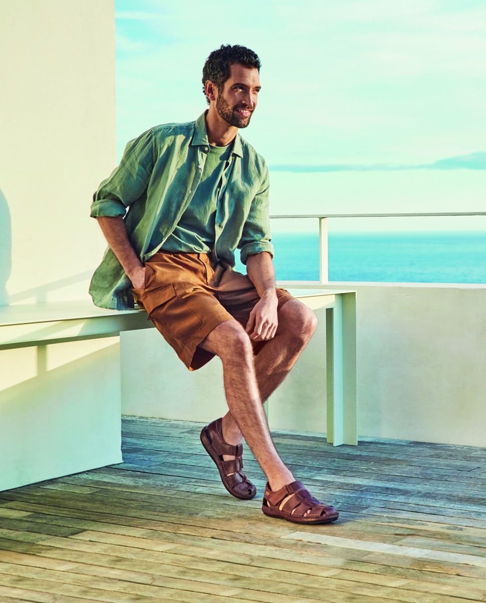 PIKOLINOS Tarifa 06J-5433 Men’s Sandals – Premium Calfskin Leather – Cushioned Insole, Hook & Loop Closure, Lightweight Sole – Spring and Summer Style and Comfort(Cuero)