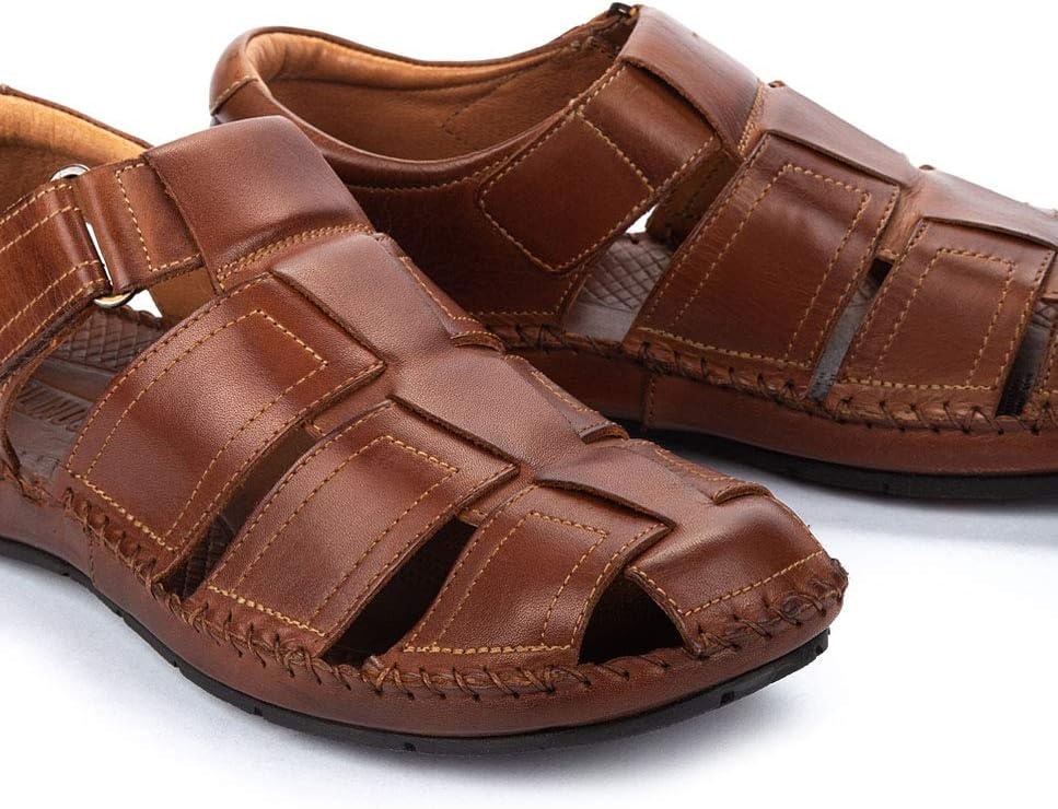 PIKOLINOS Tarifa 06J-5433 Men’s Sandals – Premium Calfskin Leather – Cushioned Insole, Hook & Loop Closure, Lightweight Sole – Spring and Summer Style and Comfort(Cuero)