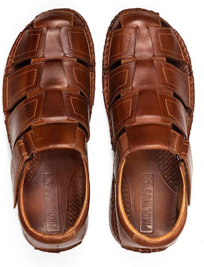 PIKOLINOS Tarifa 06J-5433 Men’s Sandals – Premium Calfskin Leather – Cushioned Insole, Hook & Loop Closure, Lightweight Sole – Spring and Summer Style and Comfort(Cuero)
