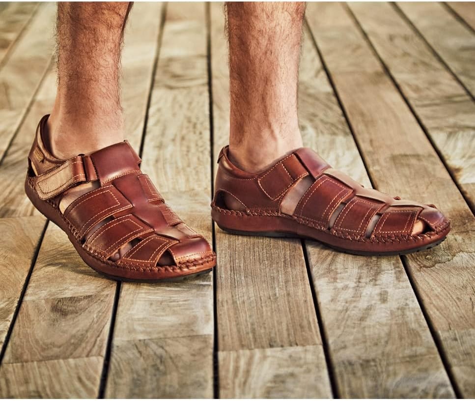 PIKOLINOS Tarifa 06J-5433 Men’s Sandals – Premium Calfskin Leather – Cushioned Insole, Hook & Loop Closure, Lightweight Sole – Spring and Summer Style and Comfort(Cuero)