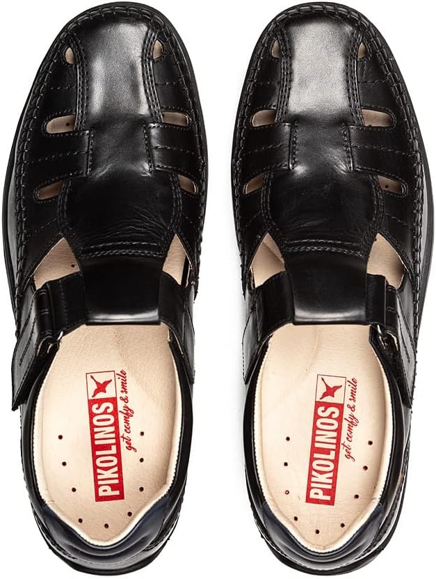 PIKOLINOS Flat Sandals Leather Marbella for Man(Black)