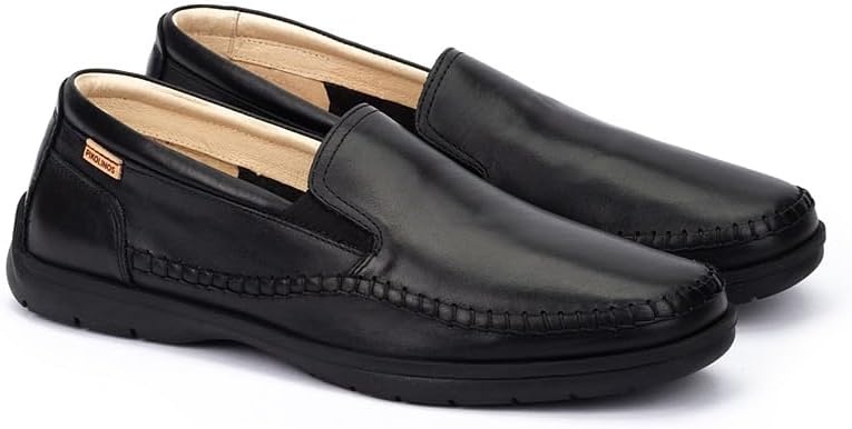 PIKOLINOS Marbella M9A-3111 Men’s Slip-On Moccasins – Premium Calfskin Leather – Removable Cushioned Insole with All Day Support – Elastic Fit – Flexible Sole(Black)