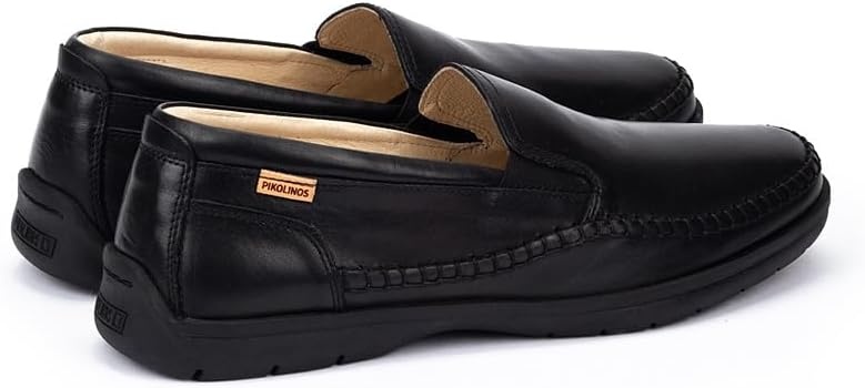PIKOLINOS Marbella M9A-3111 Men’s Slip-On Moccasins – Premium Calfskin Leather – Removable Cushioned Insole with All Day Support – Elastic Fit – Flexible Sole(Black)