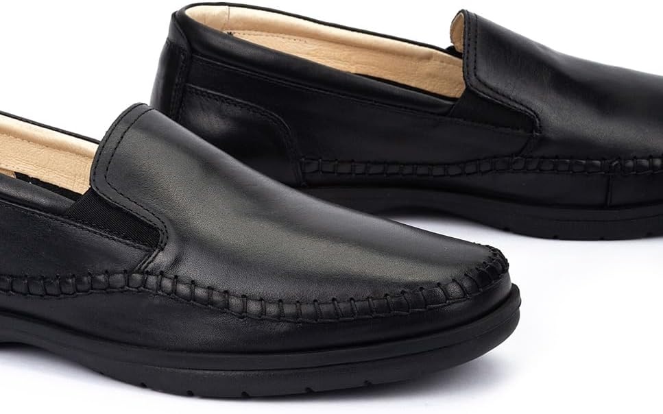 PIKOLINOS Marbella M9A-3111 Men’s Slip-On Moccasins – Premium Calfskin Leather – Removable Cushioned Insole with All Day Support – Elastic Fit – Flexible Sole(Black)