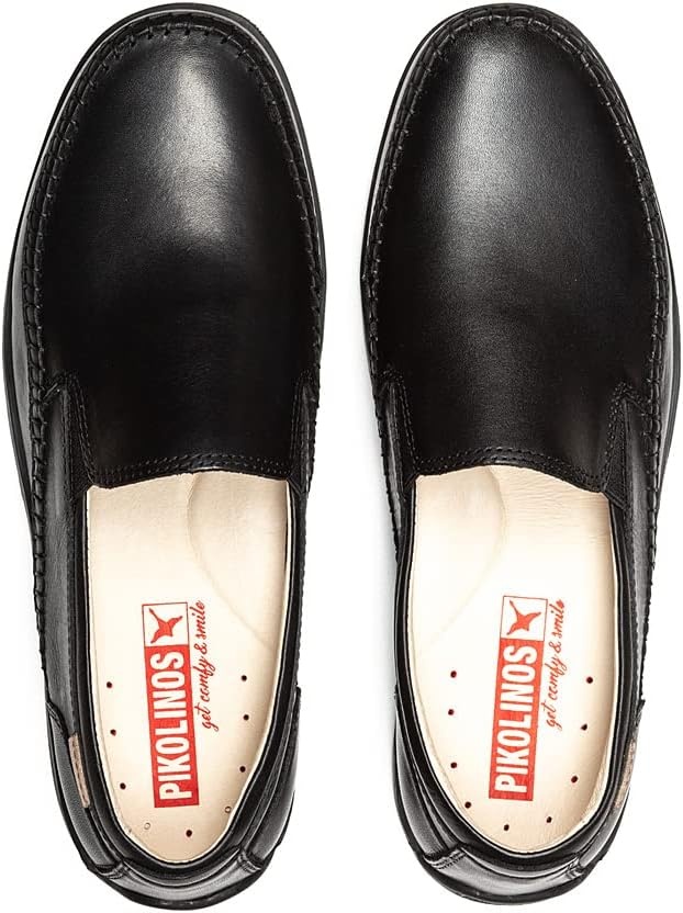 PIKOLINOS Marbella M9A-3111 Men’s Slip-On Moccasins – Premium Calfskin Leather – Removable Cushioned Insole with All Day Support – Elastic Fit – Flexible Sole(Black)