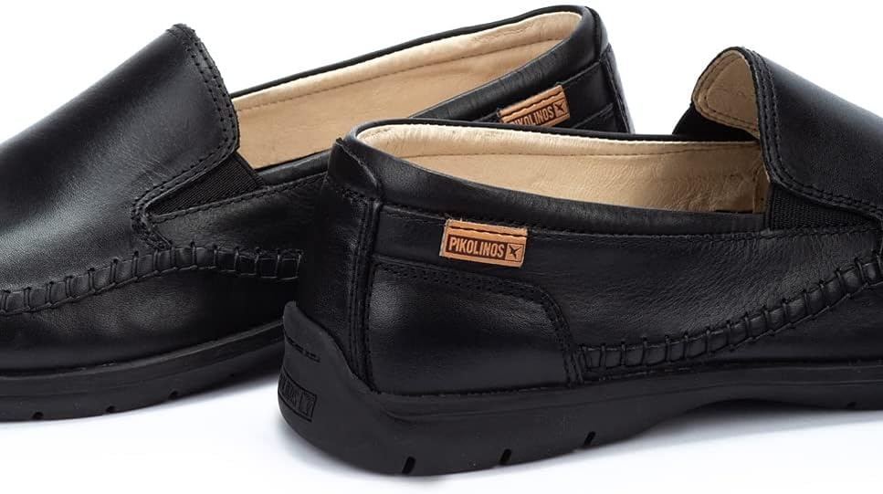 PIKOLINOS Marbella M9A-3111 Men’s Slip-On Moccasins – Premium Calfskin Leather – Removable Cushioned Insole with All Day Support – Elastic Fit – Flexible Sole(Black)