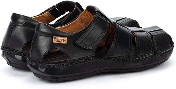 PIKOLINOS Tarifa 06J-5433 Men’s Sandals – Premium Calfskin Leather – Cushioned Insole, Hook & Loop Closure, Lightweight Sole – Spring and Summer Style and Comfort(Black)