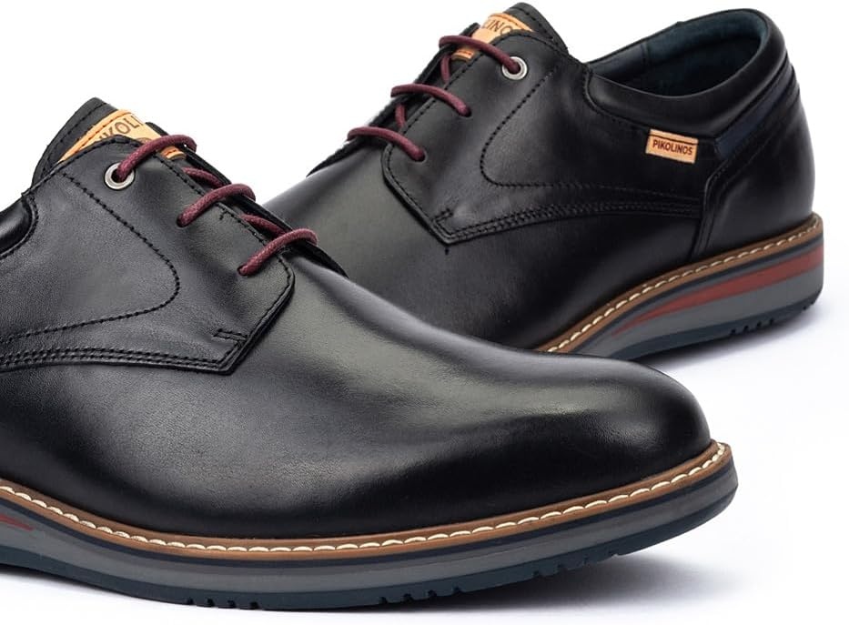 PIKOLINOS Avila M1T-4050 Men’s Lace-Up Shoes – Stylish Premium Calfskin Leather – Removable Cushioned Insole – Wide Fit – Lightweight Sole for Everyday Walking Comfort(Black Leather)