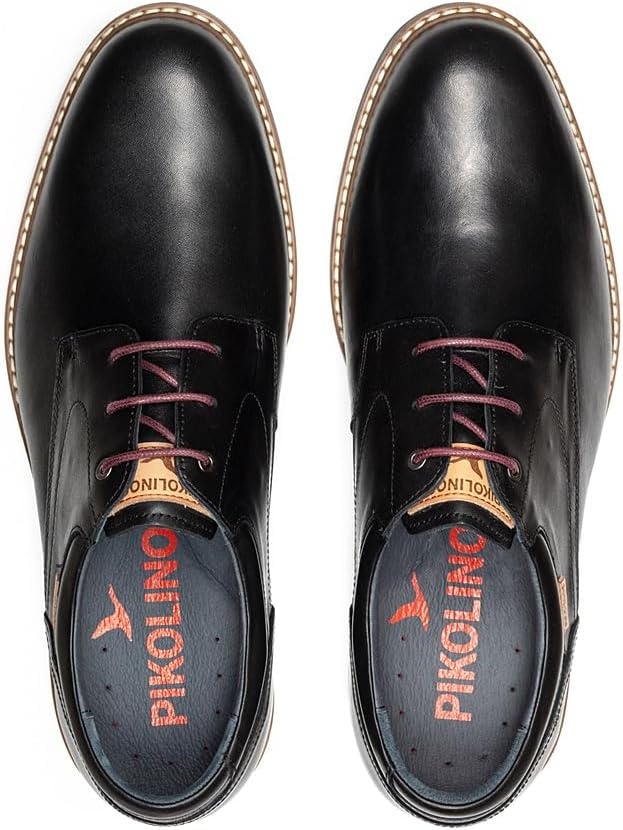 PIKOLINOS Avila M1T-4050 Men’s Lace-Up Shoes – Stylish Premium Calfskin Leather – Removable Cushioned Insole – Wide Fit – Lightweight Sole for Everyday Walking Comfort(Black Leather)