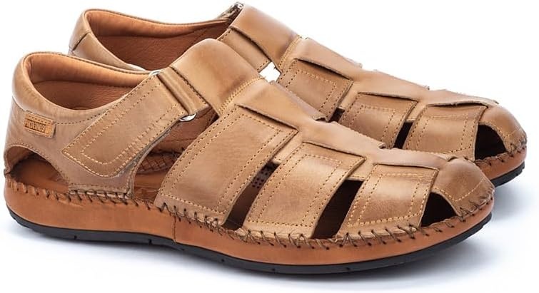 PIKOLINOS Tarifa 06J-5433 Men’s Sandals – Premium Calfskin Leather – Cushioned Insole, Hook & Loop Closure, Lightweight Sole – Spring and Summer Style and Comfort(Beige)