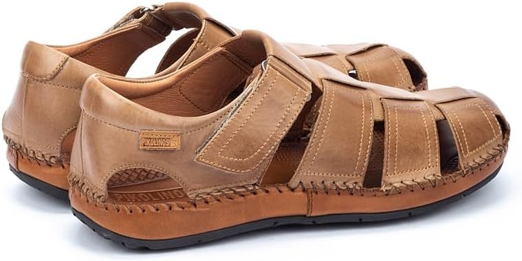 PIKOLINOS Tarifa 06J-5433 Men’s Sandals – Premium Calfskin Leather – Cushioned Insole, Hook & Loop Closure, Lightweight Sole – Spring and Summer Style and Comfort(Beige)