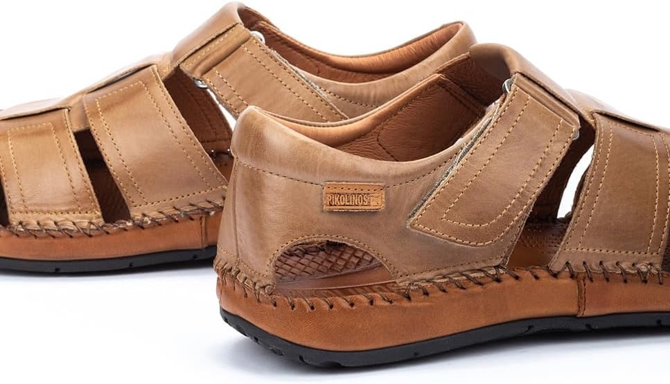 PIKOLINOS Tarifa 06J-5433 Men’s Sandals – Premium Calfskin Leather – Cushioned Insole, Hook & Loop Closure, Lightweight Sole – Spring and Summer Style and Comfort(Beige)