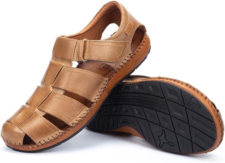 PIKOLINOS Tarifa 06J-5433 Men’s Sandals – Premium Calfskin Leather – Cushioned Insole, Hook & Loop Closure, Lightweight Sole – Spring and Summer Style and Comfort(Beige)