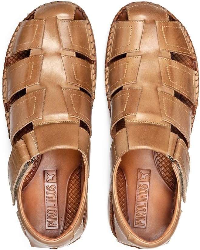 PIKOLINOS Tarifa 06J-5433 Men’s Sandals – Premium Calfskin Leather – Cushioned Insole, Hook & Loop Closure, Lightweight Sole – Spring and Summer Style and Comfort(Beige)