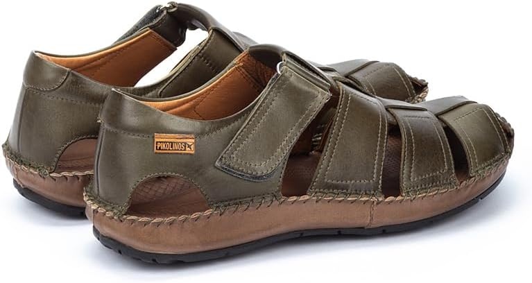 PIKOLINOS Tarifa 06J-5433 Men’s Sandals – Premium Calfskin Leather – Cushioned Insole, Hook & Loop Closure, Lightweight Sole – Spring and Summer Style and Comfort(Green)