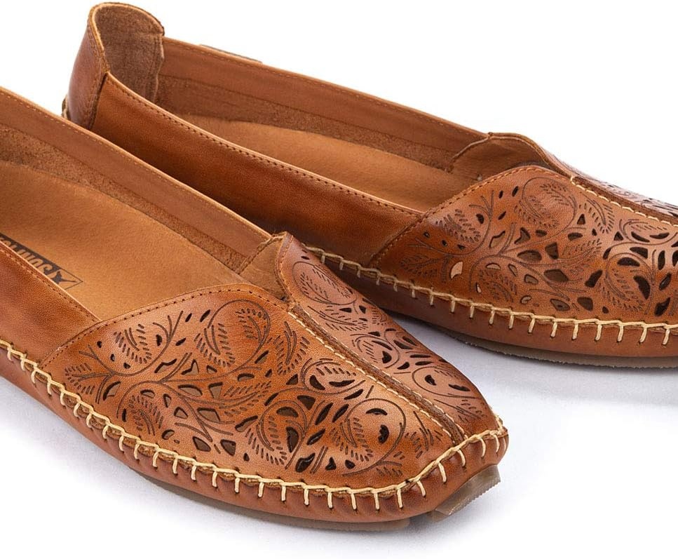 PIKOLINOS Jerez 578-4976 Women’s Slip-On Moccasins – Premium Calfskin Leather – Removable Cushioned Insole, Flexible Sole, Lightweight Everyday Comfort(Brandy)