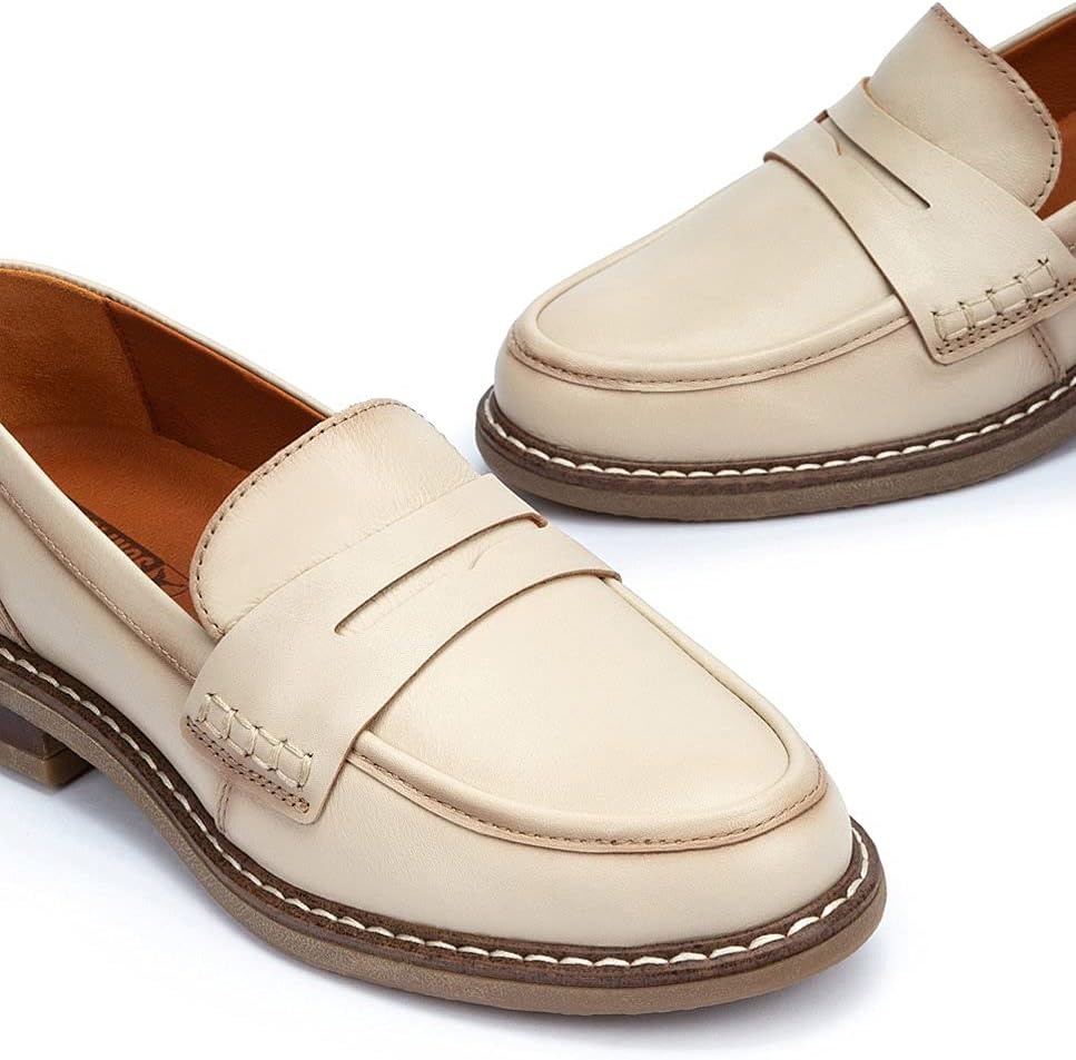 PIKOLINOS Aldaya W8J-3541 Women’s Loafers – Premium Calfskin Leather Slip-On – Lightweight Comfort, Removable Insole, Medium & Wide Width Ergonomic Everyday Support(Marfil)
