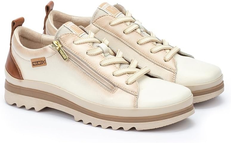 PIKOLINOS VIGO W3W-6979 Women’s Casual Shoes – Premium 100% Calfskin Leather – Memory Foam Insole, Lace & Zip Closure, Non-Slip Sole, Lightweight Comfort(Nata)