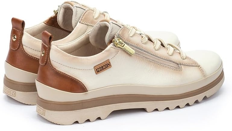 PIKOLINOS VIGO W3W-6979 Women’s Casual Shoes – Premium 100% Calfskin Leather – Memory Foam Insole, Lace & Zip Closure, Non-Slip Sole, Lightweight Comfort(Nata)