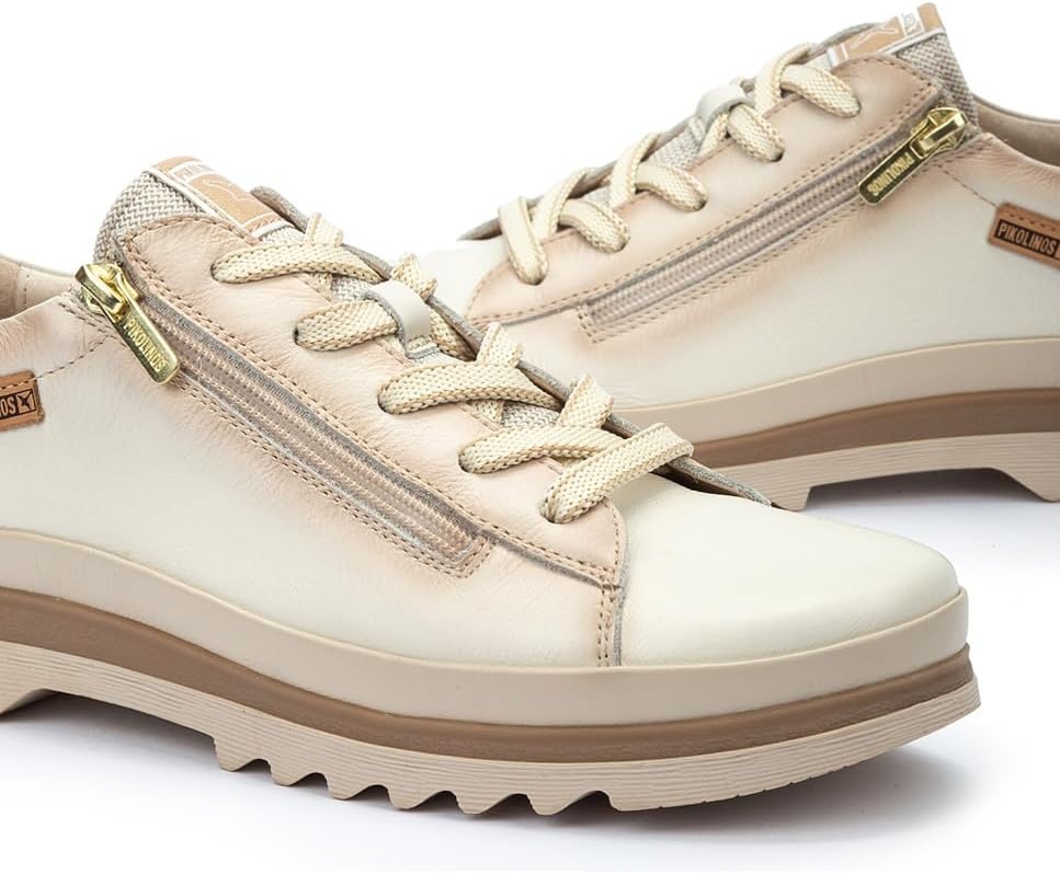 PIKOLINOS VIGO W3W-6979 Women’s Casual Shoes – Premium 100% Calfskin Leather – Memory Foam Insole, Lace & Zip Closure, Non-Slip Sole, Lightweight Comfort(Nata)