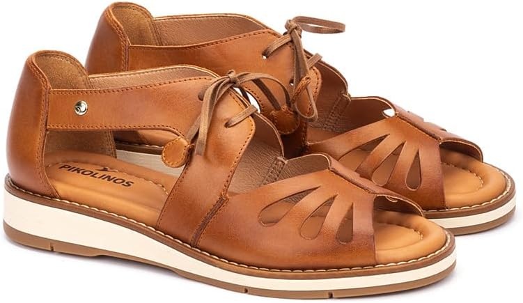 PIKOLINOS ROQUETAS W9B-0947 Women’s Sandals – Premium Calfskin Leather – Cushioned Insole and Lace-Up Fit for All Day Walking – Lightweight – Everyday Comfort(Brandy)
