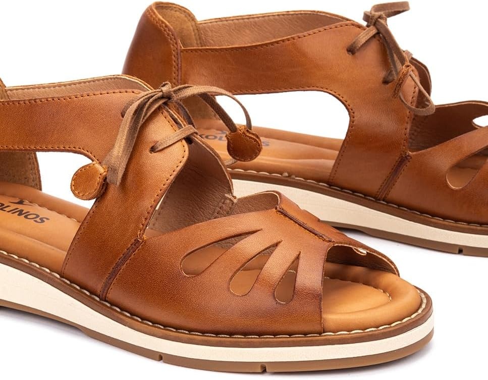 PIKOLINOS ROQUETAS W9B-0947 Women’s Sandals – Premium Calfskin Leather – Cushioned Insole and Lace-Up Fit for All Day Walking – Lightweight – Everyday Comfort(Brandy)
