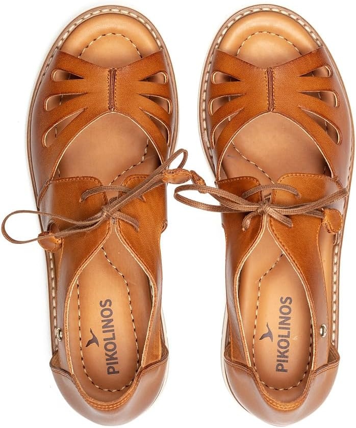 PIKOLINOS ROQUETAS W9B-0947 Women’s Sandals – Premium Calfskin Leather – Cushioned Insole and Lace-Up Fit for All Day Walking – Lightweight – Everyday Comfort(Brandy)
