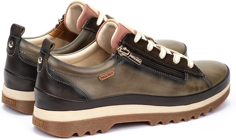 PIKOLINOS VIGO W3W-6979 Women’s Casual Shoes – Premium 100% Calfskin Leather – Memory Foam Insole, Lace & Zip Closure, Non-Slip Sole, Lightweight Comfort(Sage)