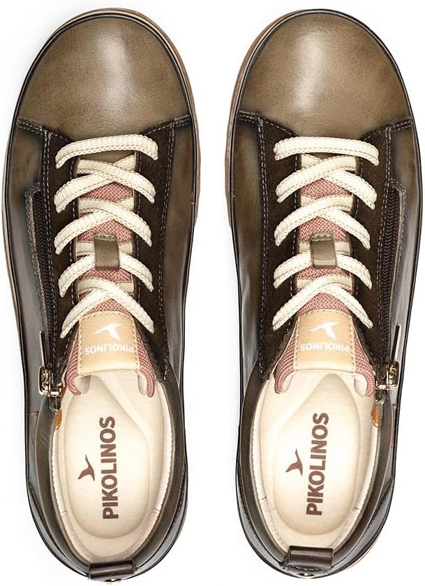 PIKOLINOS VIGO W3W-6979 Women’s Casual Shoes – Premium 100% Calfskin Leather – Memory Foam Insole, Lace & Zip Closure, Non-Slip Sole, Lightweight Comfort(Sage)