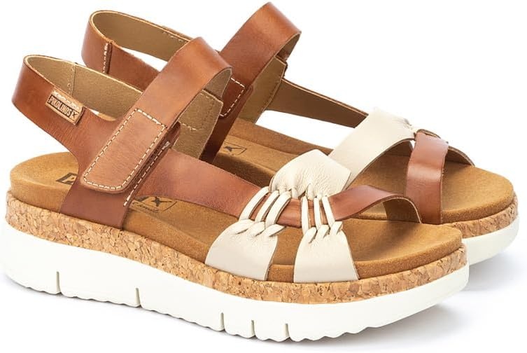 PIKOLINOS Palma W4N-0968 Women’s Sandals – Stylish Premium Leather Wedge Sandals – Cushioned Insole, Hook & Loop Closure, Ultra-Light Sole for Everdat Walking(Marfil-bra)