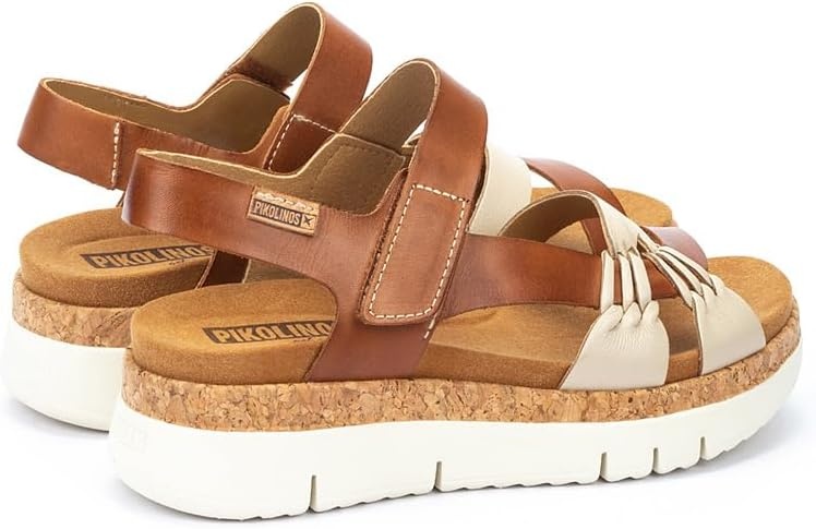 PIKOLINOS Palma W4N-0968 Women’s Sandals – Stylish Premium Leather Wedge Sandals – Cushioned Insole, Hook & Loop Closure, Ultra-Light Sole for Everdat Walking(Marfil-bra)