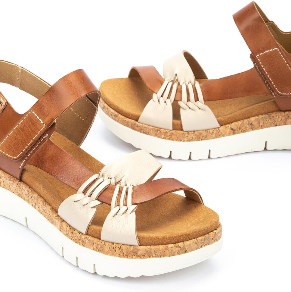 PIKOLINOS Palma W4N-0968 Women’s Sandals – Stylish Premium Leather Wedge Sandals – Cushioned Insole, Hook & Loop Closure, Ultra-Light Sole for Everdat Walking(Marfil-bra)