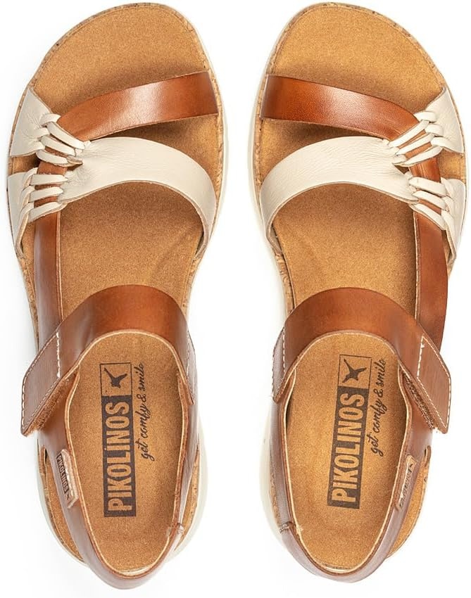 PIKOLINOS Palma W4N-0968 Women’s Sandals – Stylish Premium Leather Wedge Sandals – Cushioned Insole, Hook & Loop Closure, Ultra-Light Sole for Everdat Walking(Marfil-bra)