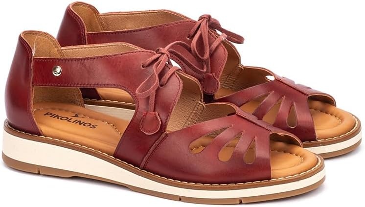 PIKOLINOS ROQUETAS W9B-0947 Women’s Sandals – Premium Calfskin Leather – Cushioned Insole and Lace-Up Fit for All Day Walking – Lightweight – Everyday Comfort(Sandia)