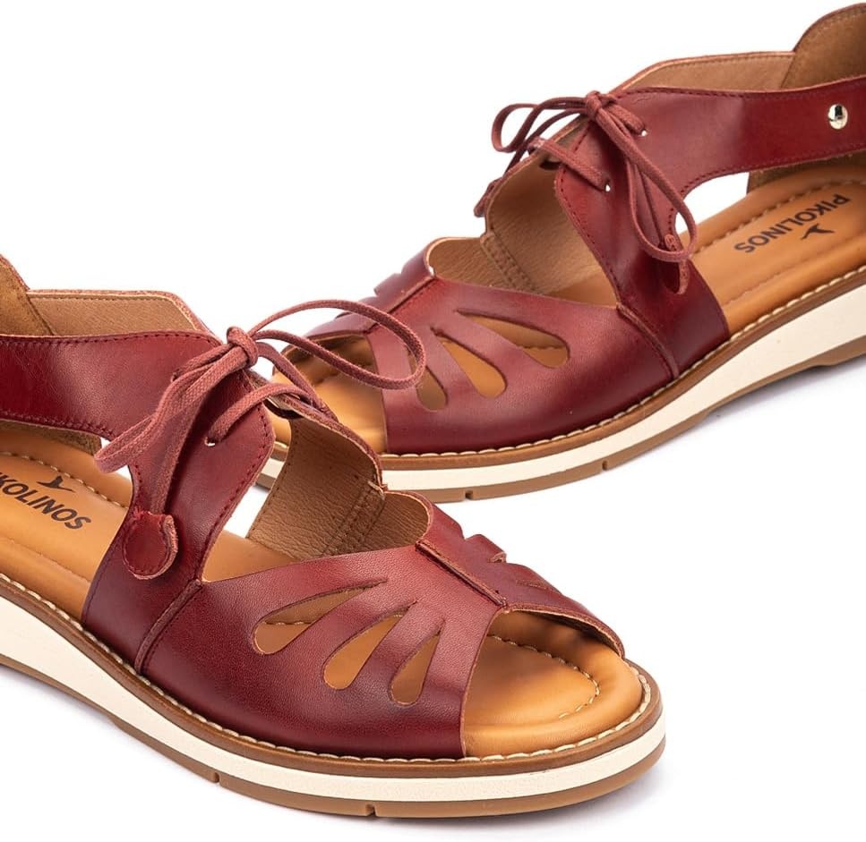 PIKOLINOS ROQUETAS W9B-0947 Women’s Sandals – Premium Calfskin Leather – Cushioned Insole and Lace-Up Fit for All Day Walking – Lightweight – Everyday Comfort(Sandia)