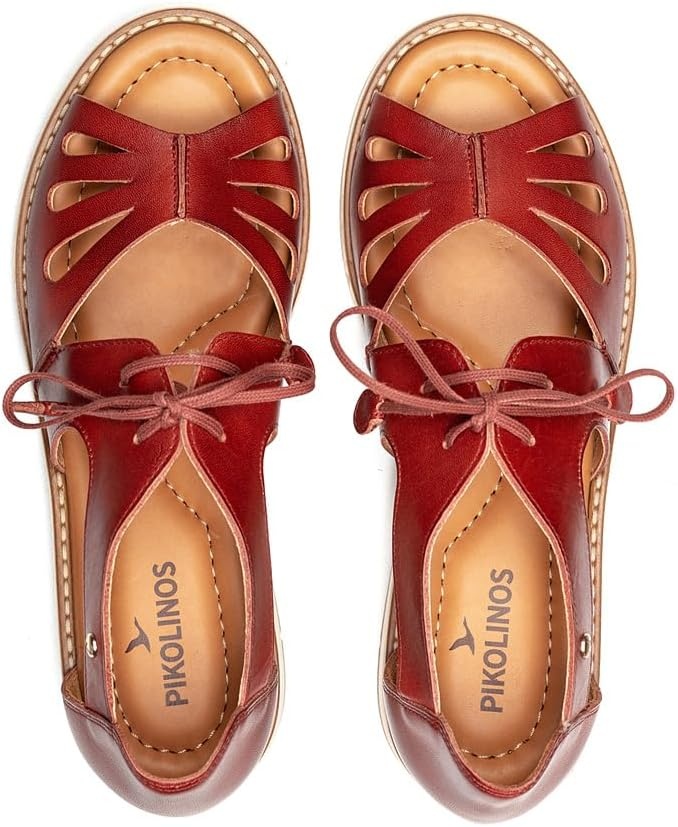 PIKOLINOS ROQUETAS W9B-0947 Women’s Sandals – Premium Calfskin Leather – Cushioned Insole and Lace-Up Fit for All Day Walking – Lightweight – Everyday Comfort(Sandia)