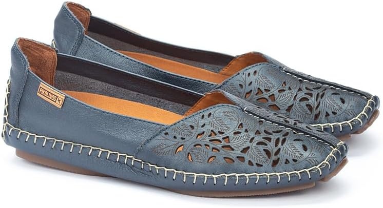 PIKOLINOS Jerez 578-4976 Women’s Slip-On Moccasins – Premium Calfskin Leather – Removable Cushioned Insole, Flexible Sole, Lightweight Everyday Comfort(Blue)