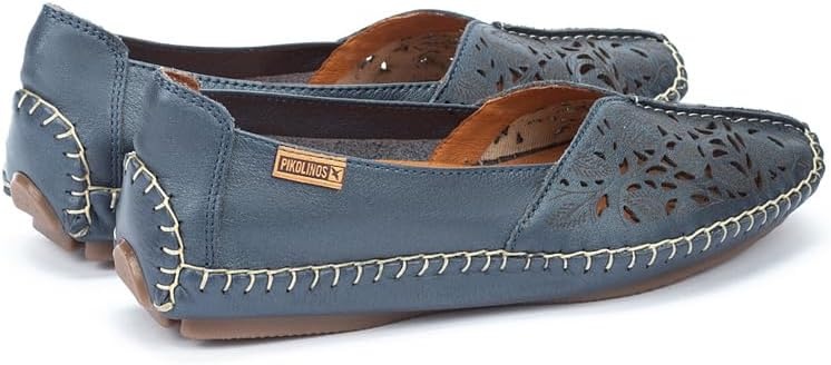 PIKOLINOS Jerez 578-4976 Women’s Slip-On Moccasins – Premium Calfskin Leather – Removable Cushioned Insole, Flexible Sole, Lightweight Everyday Comfort(Blue)