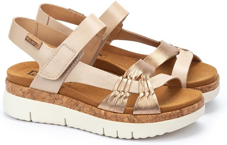PIKOLINOS Palma W4N-0968 Women’s Sandals – Stylish Premium Leather Wedge Sandals – Cushioned Insole, Hook & Loop Closure, Ultra-Light Sole for Everdat Walking(Champagne)